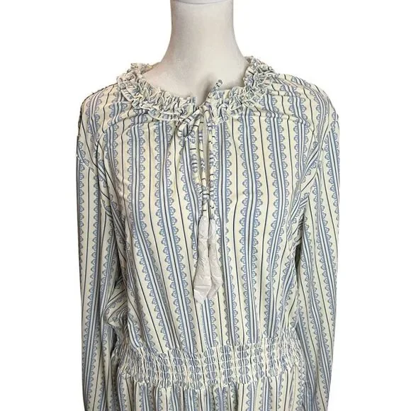 Cabana Life UPF 50+ Smocked Waist Dress XL Blue White Stripe Ruffle Beach Resort - Picture 3 of 9